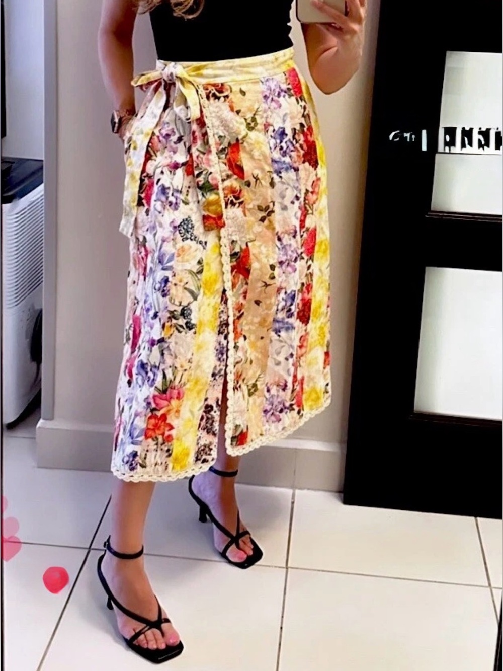 Zimmermann Wonderland Multi Floral Patchwork Tie-Waist Midi Skirt 0P - Picture 1 of 4